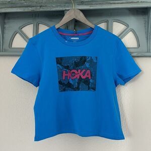 NWT Hoka All Day Tee Royal Blue Cropped Short Sleeves S Cotton Workout Walking